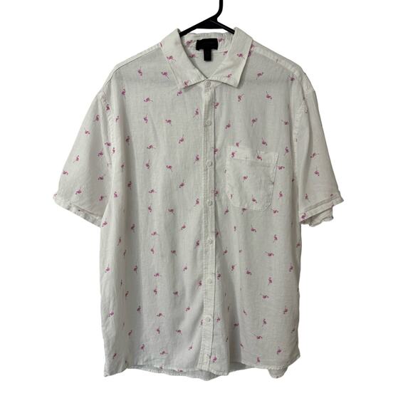 Magaschoni Man Linen Blend Flamingo Short Sleeve Button Down Shirt Size XL - Picture 1 of 4